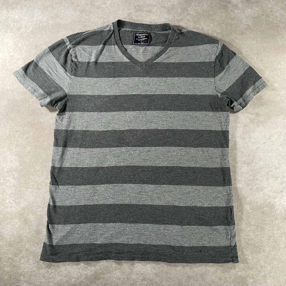 Abercrombie & Fitch Men’s Small V-Neck Stripe T-Shirt Gray Short Sleeve
